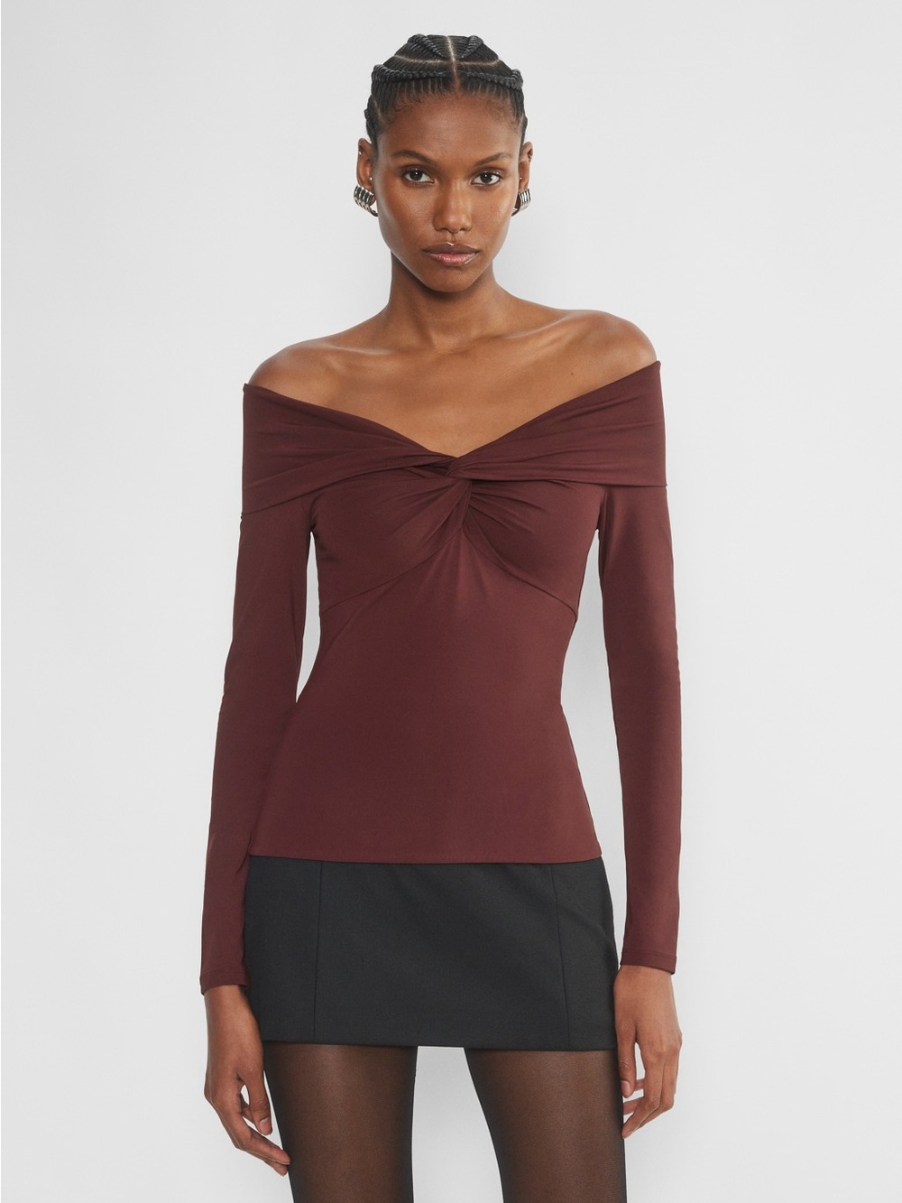 Aritzia Contour Twist Off Shoulder Long Sleeve Top Burgundy Women’s M